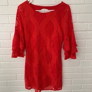 Francesca’s Orange Floral and Lace Dress